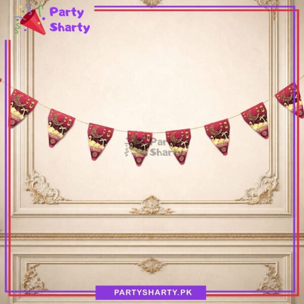 Dark Pink Happy Ramadan Kareem Flag Bunting Banner For Ramadan Theme Decoration