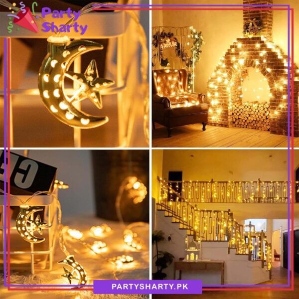 Electric Operated Crescent with Star Shaped Led String Lights l Ramadan String Lights l Lights For Eid Decoration