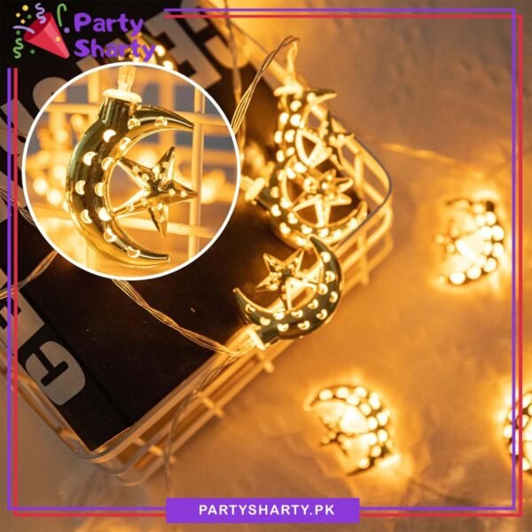 Electric Operated Crescent with Star Shaped Led String Lights l Ramadan String Lights l Lights For Eid Decoration