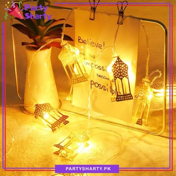 Electric Operated Golden Festive Lantern Led Metal String Lights For Ramadan Festival & Celebration
