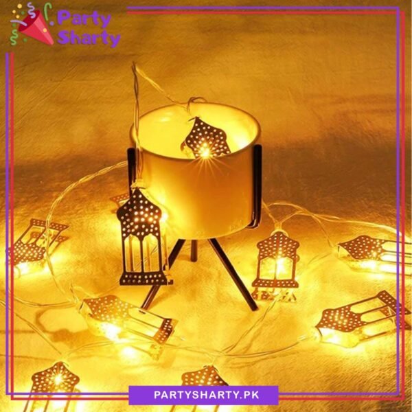 Electric Operated Golden Festive Lantern Led Metal String Lights For Ramadan Festival & Celebration