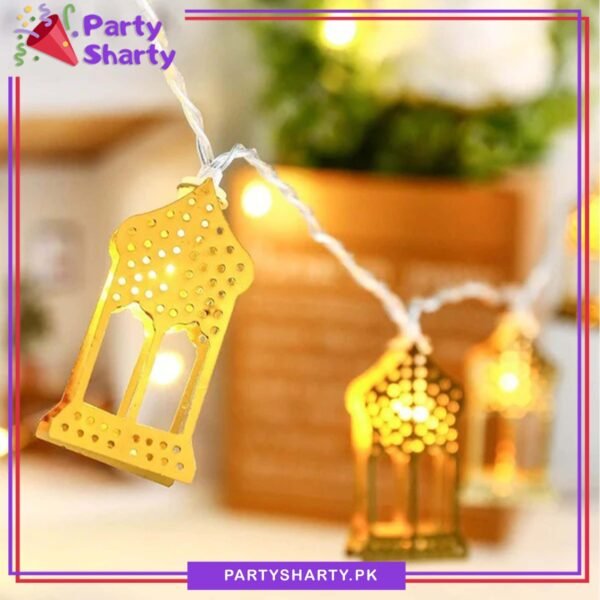 Electric Operated Golden Festive Lantern Led Metal String Lights For Ramadan Festival & Celebration