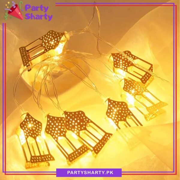 Electric Operated Golden Festive Lantern Led Metal String Lights For Ramadan Festival & Celebration