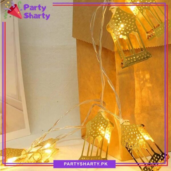 Electric Operated Golden Festive Lantern Led Metal String Lights For Ramadan Festival & Celebration