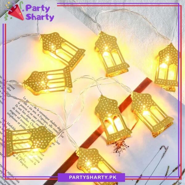 Electric Operated Golden Festive Lantern Led Metal String Lights For Ramadan Festival & Celebration