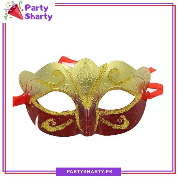 Glitter Golden & Silver Masquerade Mask For Party Events & Celebration - Red & Gold