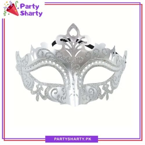 GlitterGolden_SilverMaskForWeddingBridalShowerBirthdayHalloweenPhotoshootandCelebrationsilver.jpg Glitter Golden & Silver Masquerade Mask For Party Events & Celebration - Silver