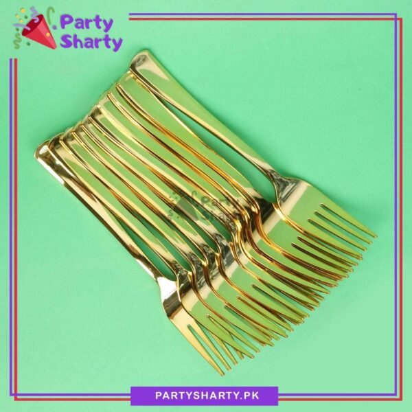 Golden Classic Heavy Duty Plastic Goldware 10pcs/Set (Spoon / Fork) For Birthday, Anniversary, Wedding Party Decoration & Celebration