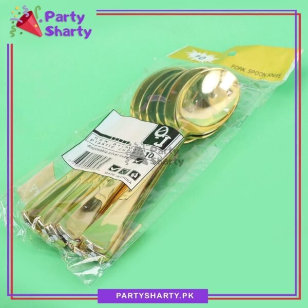 Golden Classic Heavy Duty Plastic Goldware 10pcs/Set (Spoon / Fork) For Birthday, Anniversary, Wedding Party Decoration & Celebration