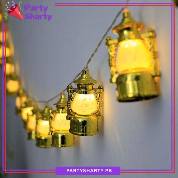 Golden Plastic Festive Lantern Lamp Shaped Led String Lights For Ramadan & Eid Festival and Celebration