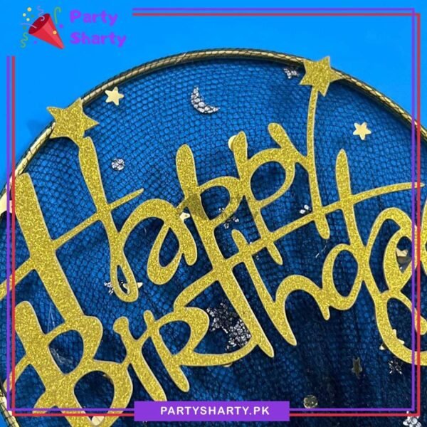 Happy Birthday Metal With Black Net Cake Topper For Birthday Theme Based Cake Celebration