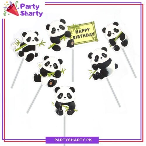 6pcs/set Panda Theme Happy Birthday Cake Toppers For Cake Decoration