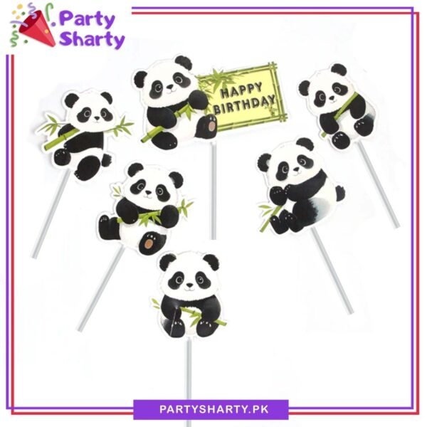 HappyBirthdayPandaCakeTopperPackof6ForBirthdayPartyCelebration_Decoration.jpg 6pcs/set Panda Theme Happy Birthday Cake Toppers For Cake Decoration