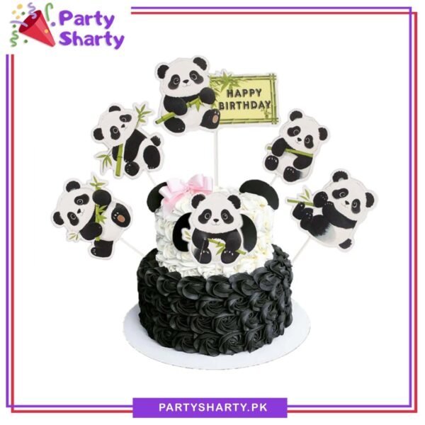 6pcs/set Panda Theme Happy Birthday Cake Toppers For Cake Decoration