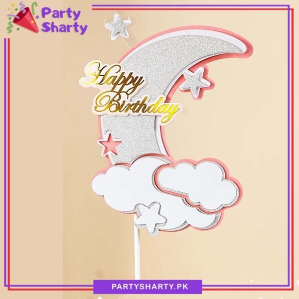 Happy Birthday With Moon, Cloud & Stars Cake Topper For Birthday Theme Based Cake Celebration