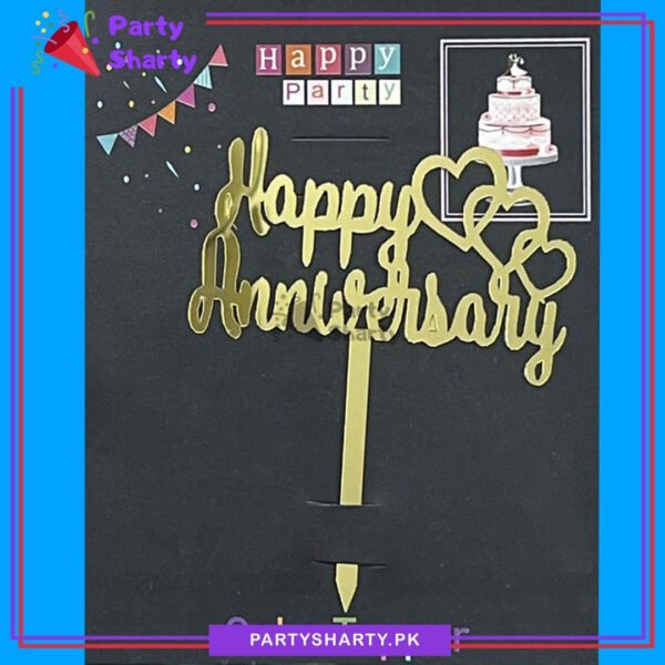 Happy Anniversary with 3 Heart Design Acrylic Cake Topper for Anniversary Celebration