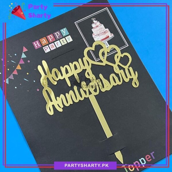Happy Anniversary with 3 Heart Design Acrylic Cake Topper for Anniversary Celebration