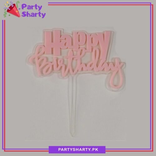 Happy Birthday Double Layer Acrylic Cake Topper For Birthday Cake Decoration - Pink