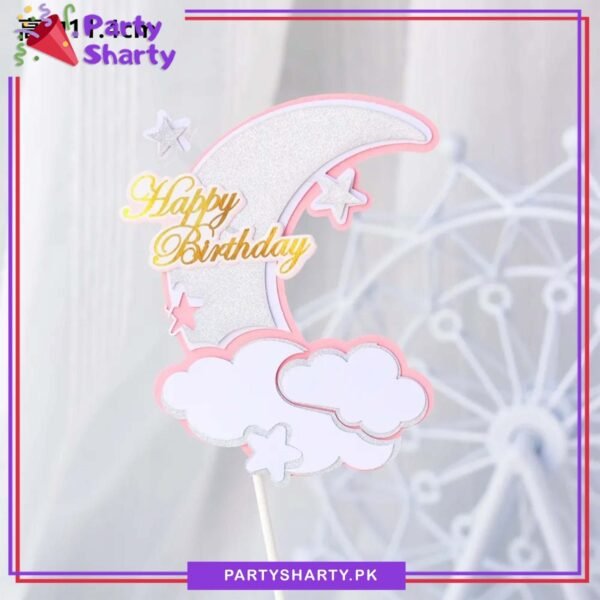 Happy Birthday With Moon, Cloud & Stars Cake Topper For Birthday Theme Based Cake Celebration