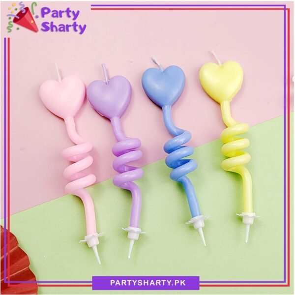 4pcs/ Set Heart Shape Twisted Spiral Multi Pastel Color Candles For Cake Decoration