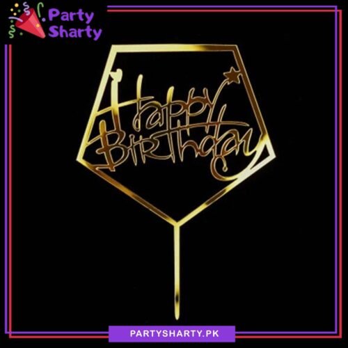 Hexagonal Shape Happy Birthday Acrylic Cake Topper For Birthday Cake Decoration
