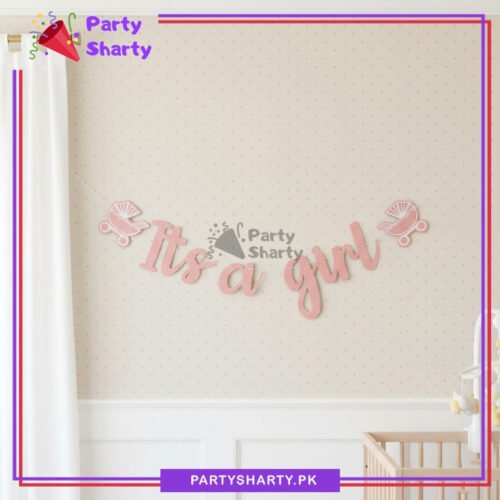 Its a Boy / Girl Scripted Card Bunting Banner with baby Cart for Welcome Baby Party Decoration & Celebration