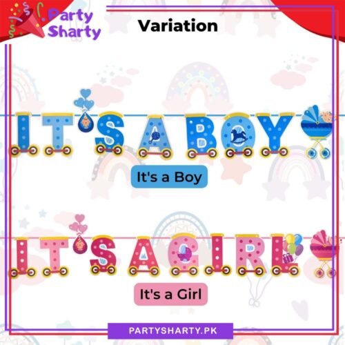 Its a Boy / Girl Glitter Card Bunting Banner with baby Cart for Welcome Baby Party Decoration & Celebration