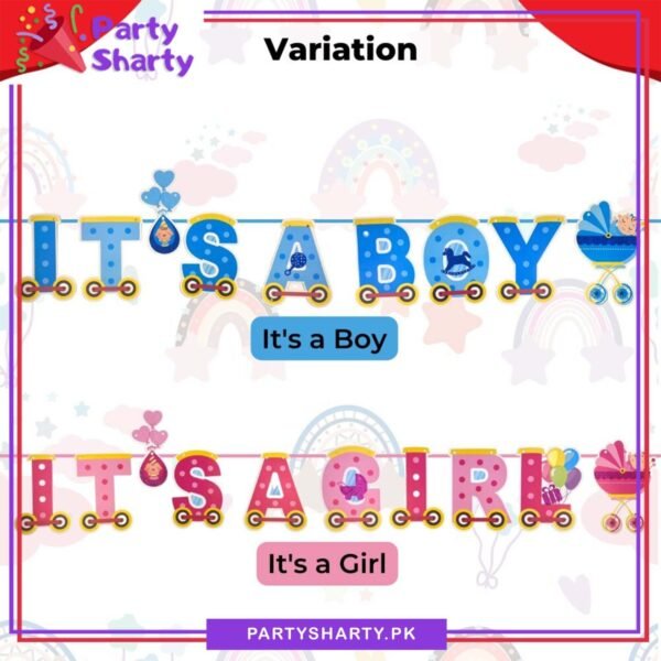 Its a Boy / Girl Glitter Card Bunting Banner with baby Cart for Welcome Baby Party Decoration & Celebration