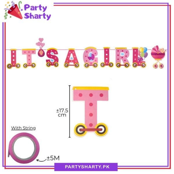 Its a Boy / Girl Glitter Card Bunting Banner with baby Cart for Welcome Baby Party Decoration & Celebration