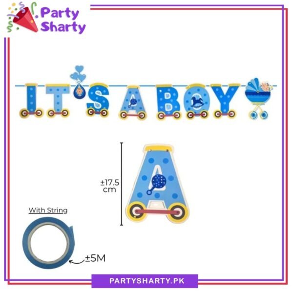 Its a Boy / Girl Glitter Card Bunting Banner with baby Cart for Welcome Baby Party Decoration & Celebration - Its a Boy