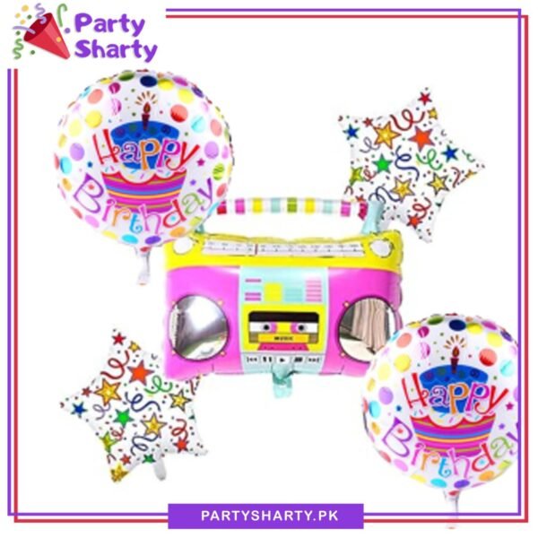 Music Radio Shaped Happy Birthday Foil Balloon set of 5 For Birthday Decoration and Celebrations
