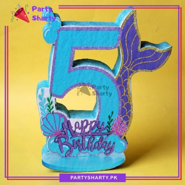 Numeric 5 Happy Birthday Thermocol Standee For Mermaid Tail / Under the Sea Theme Based Fifth Birthday Celebration & Party Decoration