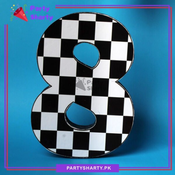 Numeric 8 Checker Design Thermocol Standee For Racing Cars Theme Based Eight Birthday Decoration