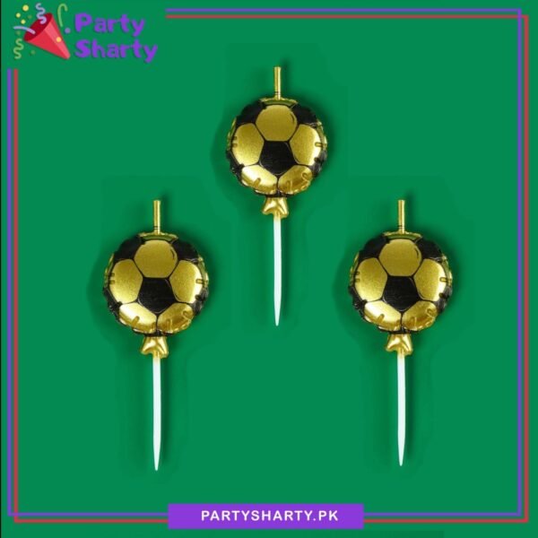 Pack Of 3 Football Unique Gold & Silver Candles For Football Theme Birthday Celebration & Decoration