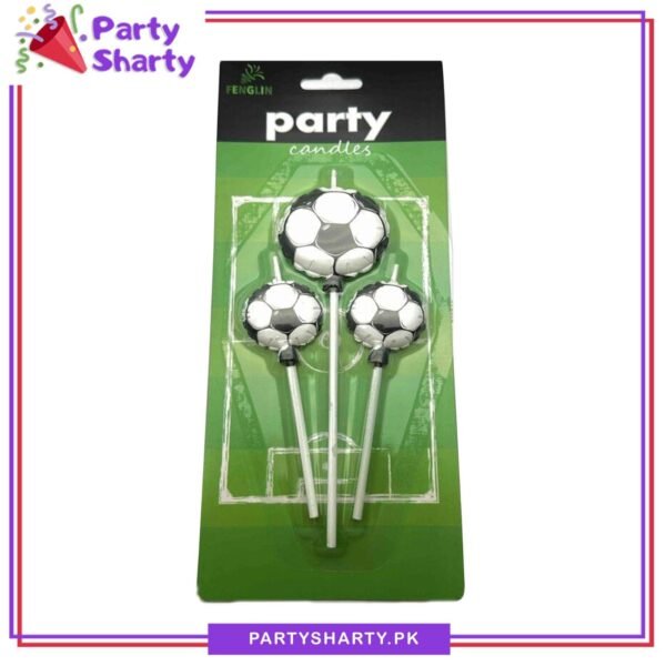 Pack Of 3 Football Unique Gold & Silver Candles For Football Theme Birthday Celebration & Decoration