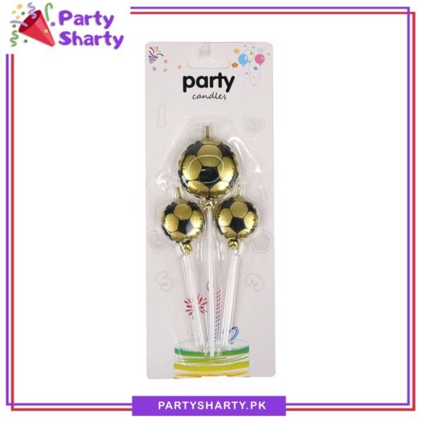 Pack Of 3 Football Unique Gold & Silver Candles For Football Theme Birthday Celebration & Decoration