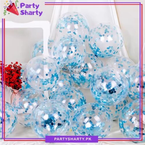 5pcs Confetti Filled Latex Balloons For Party Event Decorations & Celebrations - Baby Blue