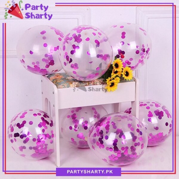 5pcs Confetti Filled Latex Balloons For Party Event Decorations & Celebrations - Purple