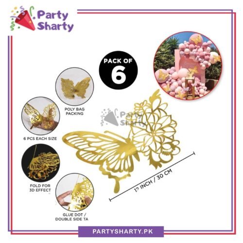 Pack_of_6_Acrylic_Mirror_Butterflies_For_Home_Event_Decoration_Golden.jpg 6pcs/Set Jumbo 3D Metallic Color Butterfly For Butterfly Theme Decorations - Golden