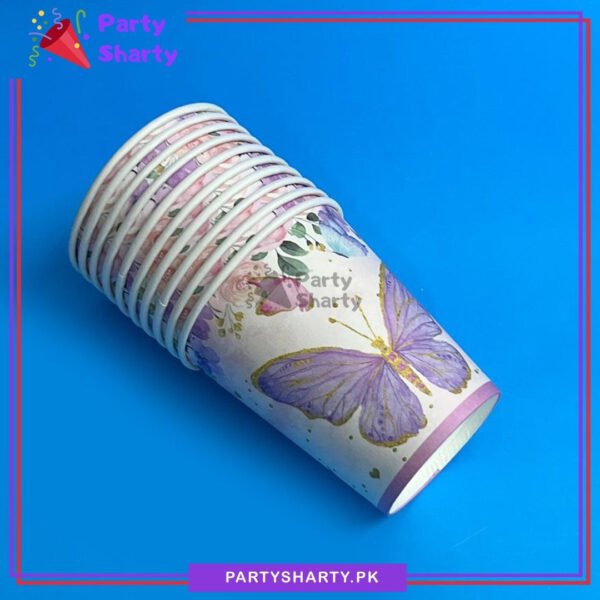 Purple Butterfly Printed Theme Paper Cups Pack of 10 for Butterfly Theme Party Decoration