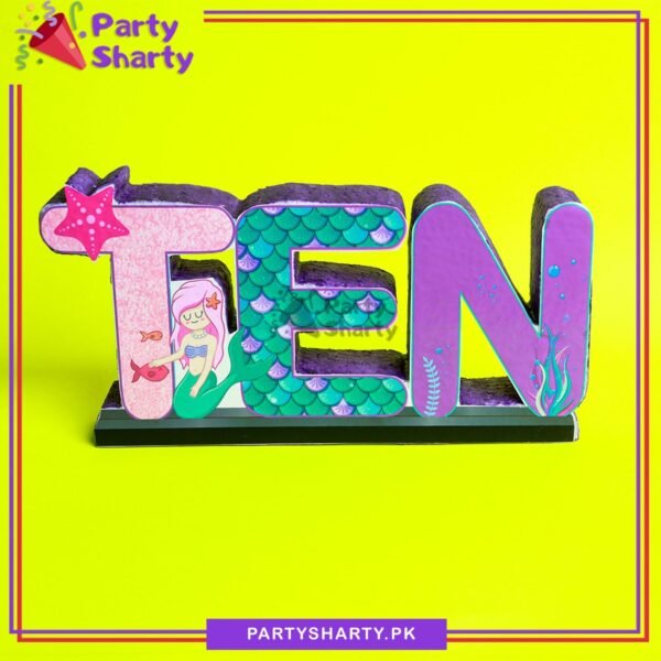 TEN Thermocol Standee For Mermaid / Under the Sea Theme Based Tenth Birthday Celebration & Party Decoration