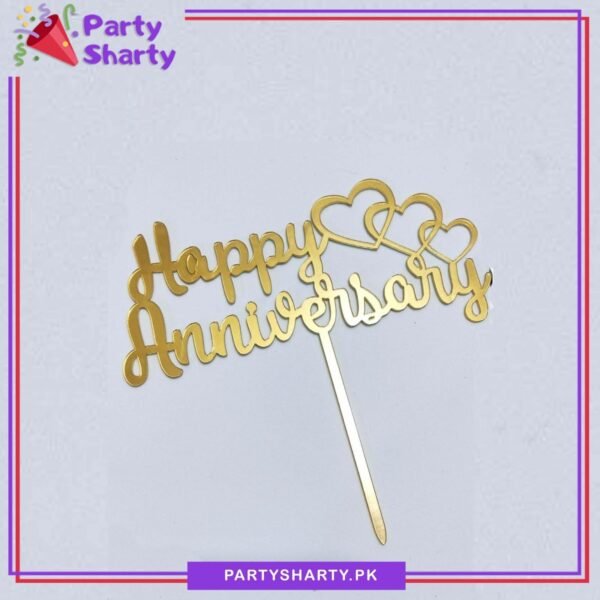 Happy Anniversary with 3 Heart Design Acrylic Cake Topper for Anniversary Celebration
