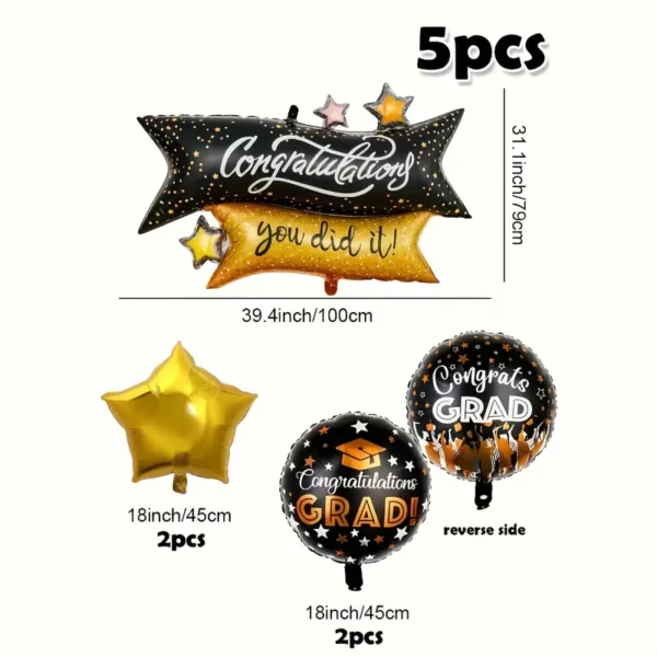5pcs/Set Congratulations GRAD Foil Balloons Set for Graduation Party Decoration and Celebration
