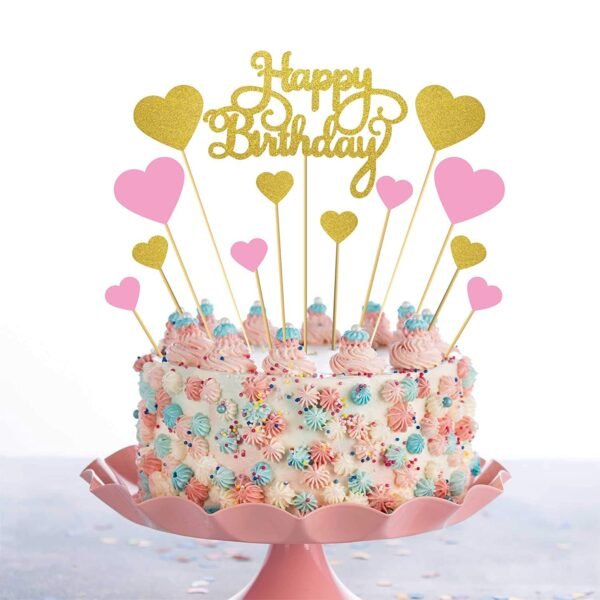 Happy Birthday Round, Square & Heart Shaped Metal Cake Topper for Birthday Party Celebration