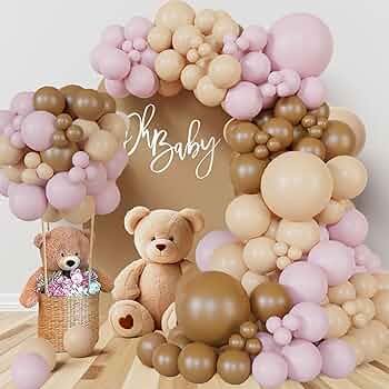 100pcs Baby Pink, Apricot & Mocha Brown with Teddy Bear Head Foil Balloons Garland Theme Set For Party Decoration And Celebration