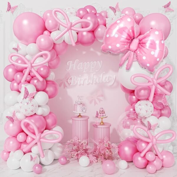 81ZDQYO-5ZL._AC_SL1500_ 100pcs Pink Bow Long Balloons with Baby Pink, Pink & White Balloons Garland Theme Set For Bow Themed Party Decoration & Celebration