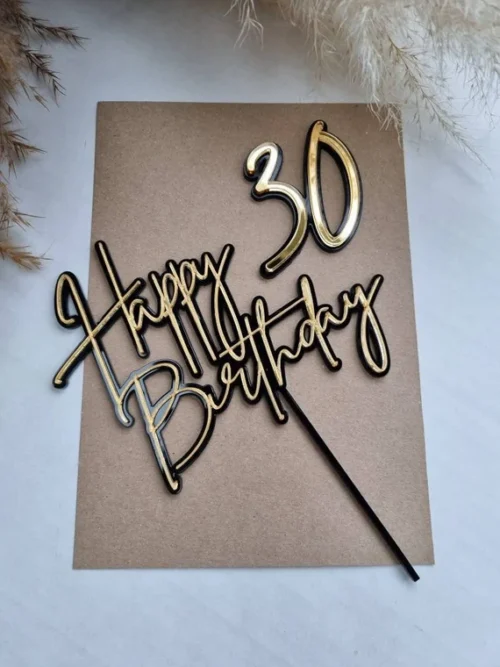 Golden & Black Happy Birthday Double Layer Acrylic Cake Topper for Birthday Celebration